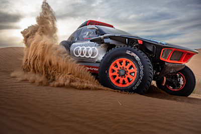 Stéphane Peterhansel and Edouard Boulanger of Team Audi Sport for Dakar 2024 in Merzouga, Morocco on October 8, 2023.