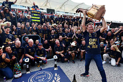 Red Bull Racing Team Principal Christian Horner celebrates winning the F1 World Constructors Championship.