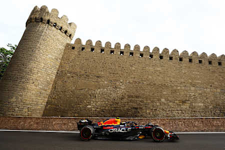 Sergio Pérez of Oracle Red Bull Racing at the Azerbaijan Grand Prix on April 30, 2023.
