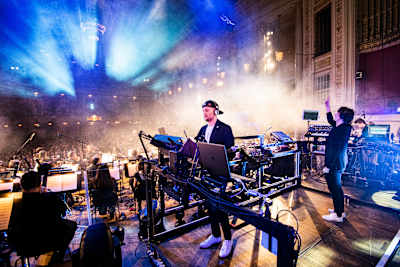 Christian Kolonovits, Camo & Krooked perform during the Red Bull Symphonic Concert at the Konzerthaus in Vienna, Austria on February 1, 2020. 