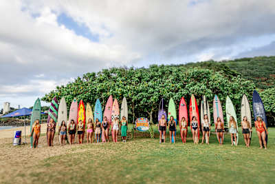 Competitors at the Red Bull Magnitude 2024 opening ceremony in Waimea Bay