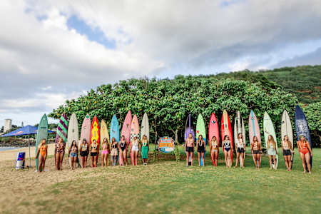 Competitors at the Red Bull Magnitude 2024 opening ceremony in Waimea Bay