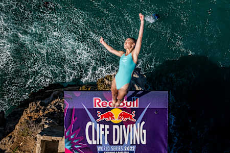 Eleanor Smart at the Red Bull Cliff Diving World Series at Polignano a Mare, Italy on September 18, 2022. 