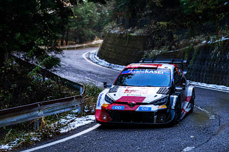 Sebastien Ogier (FRA) Vincent Landais (FRA) of team TOYOTA GAZOO RACING WRT are seen performing during the World Rally Championship Japan in Toyota, Japan on November 19, 2023