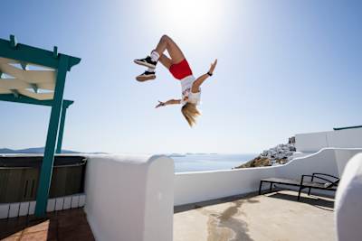 Noa Diorgina from the Netherlands performs at the Red Bull Art Of Motion in Astypalea, Greece on June 9, 2022.  