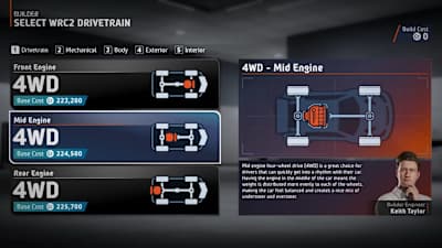 Builder drivetrain options in EA SPORTS™️ WRC