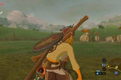 Link andando num cercado cheio de bodes grandes