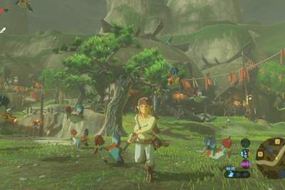 Link correndo de um monte de galinhas, conhecidas por serem muito agressivas na série Zelda