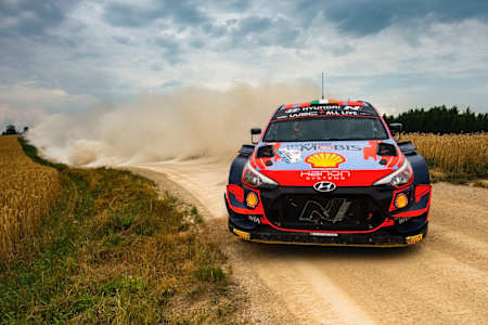 Craig Breen (IRL) and Paul Nagle (IRL) of team Hyundai Shell Mobisare at the World Rally Championship Estonia in Tartu, Estonia on July 18.