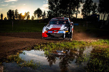 Kalle Rovanperä of team Toyota Gazoo Racing is seen performing during the World Rally Championship Estonia in Tartu, Estonia on July 14, 2022. 