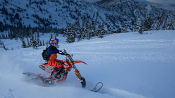Ronnie Renner rides a snowbike in Idaho 