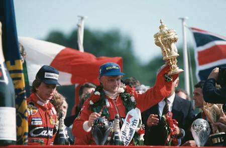 Niki Lauda po zwycięstwie w GP Wielkiej Brytanii w 1982 roku
