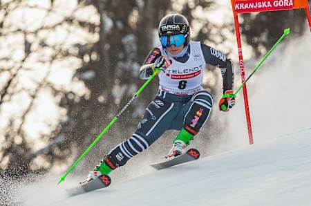 Alice Robinson races the Giant Slalom during FIS Alpine Ski World Cup in Kranjska Gora, Slovenia on January 17, 2021.