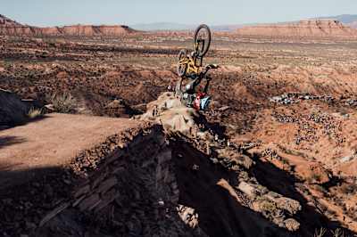 Brett Rheeder in action during winning run at Red Bull Rampage finals in Virgin, Utah, USA on 21 October, 2022.