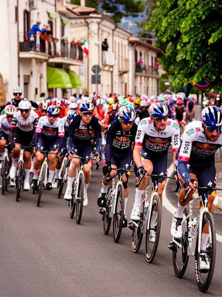 The peloton riders during the stage 7 of the Giro d’Italia from Castel di Sangro to Tagliacozzo, Italy on May 16, 2025.