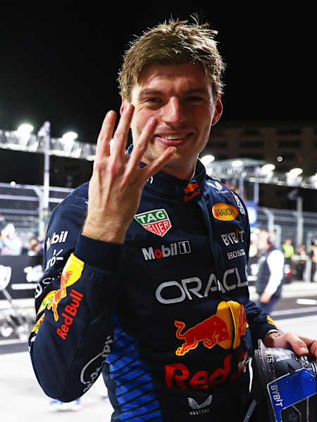 2024 F1 World Drivers' Champion Max Verstappen celebrates in parc fermé during the F1 Grand Prix of Las Vegas at Las Vegas Strip Circuit on November 23, 2024 in Las Vegas, Nevada. 