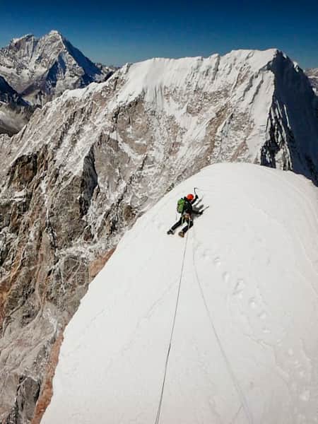 Conrad Anker climbs the Lunag Ri (6,907m) in the Himalayas of Nepal on November 24, 2015.