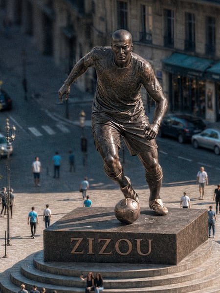 A screenshot form EA FC 27 showing a statue of Icon Zinedine Zidane.