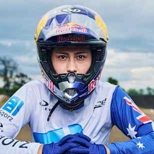Saya Sakakibara poses for a portrait at Macarthur BMX Track in Camden, Australia on November 8, 2023. 