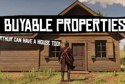 Bild aus der Read Dead Redemption 2 Mod Buyable Properties zeigt Arthur Morgan vor einem Haus.