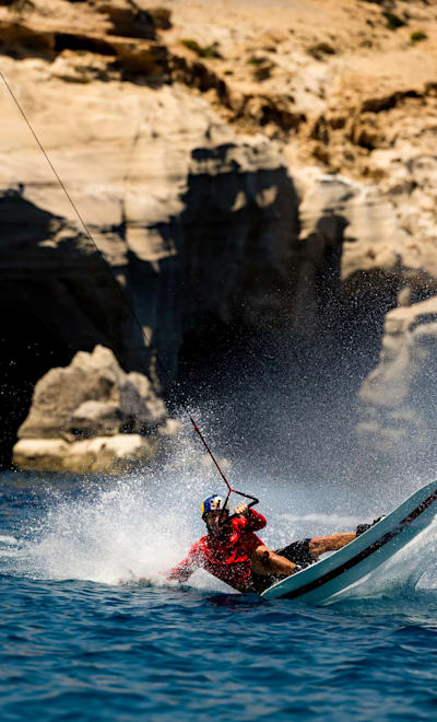 Nikolas Plytas performs during the Water on the Moon project in Milos, Greece on May 14, 2022.  
