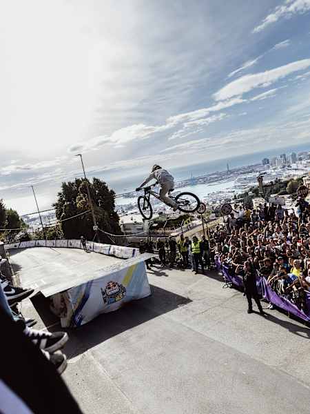 Competitor performs during Red Bull Genova Cerro Abajo in Genova, Italy on October 20, 2024.