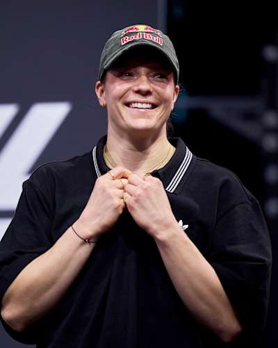 In 2025, Laura Horváth is pictured at the World Fitness Project Finals in Copenhagen, Denmark, wearing a Red Bull cap and smiling after her overall victory.