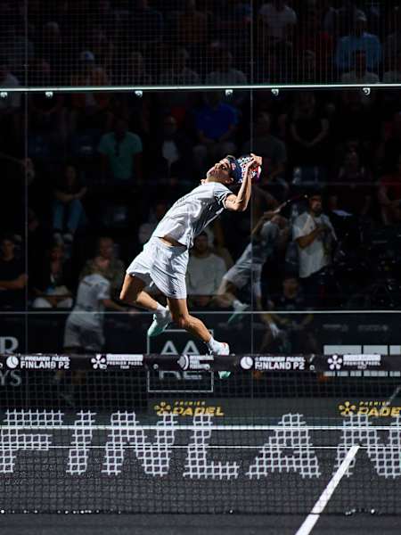 Juan Lebron competes during the finals of the Finland Premier Padel P2 in Nokia, Finland on August 4, 2024.  