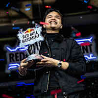Aldrin 'Soj' Sojourner Gamayon of team AgriConnect celebrates winning the Red Bull Basement World Final in Tokyo, Japan on December 5, 2024