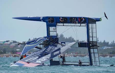 USA SailGP Team helmed by Jimmy Spithill capsized during the first race on race day 2 of the Bermuda SailGP on April 25, 2021.