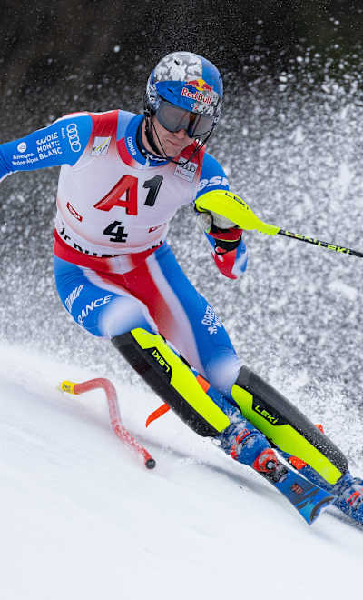 Clement Noel of France in action during the 1st run of men's Slalom race of FIS Ski Alpine World Cup at the Streif in Kitzbühel, Austria.