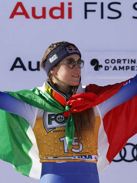 Sofia Goggia at the FIS Alpine Skiing World Cup 2024-2025 in Cortina d’Ampezzo, Italy on January 16, 2025.