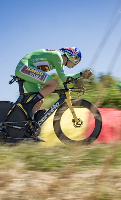 Wout van Aert cheered on during the individual time trial on Stage 20 of the 2022 Tour de France from Lacapelle-Marival to Rocamadour, France.