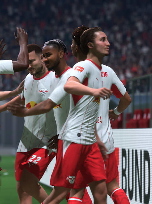 Os jogadores do RB Leipzig comemoram um gol no EA FC 27.