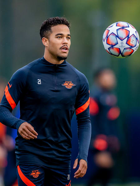Justin Kluivert – son of Patrick Kluivert – training with RB Leipzig during his loan spell from Roma in 2020.