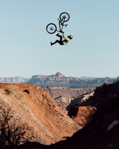 Brandon Semenuk performs at Red Bull Rampage in Virgin, Utah USA on October 11, 2021.