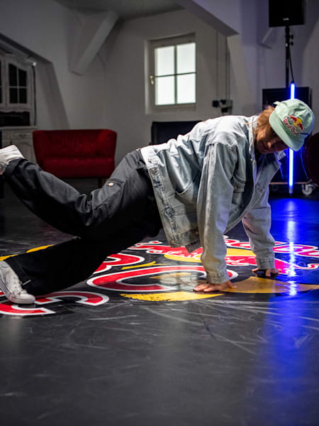 B-girl Kastet performs in front of the camera for the Red Bull BC One E-Battle 2021 at the LivingRoom in Salzburg, Austria on February 9, 2020