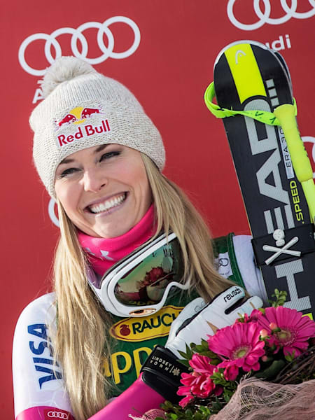 Lindsey Vonn celebrating in Cortina d'Ampezzo