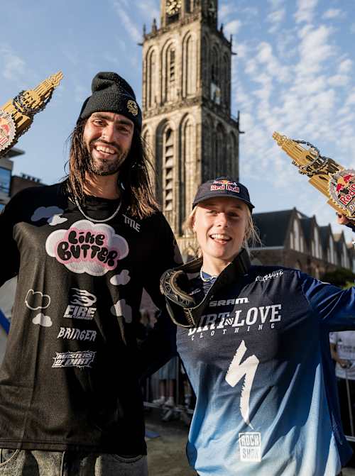 Tim Bringer and Alma Wiggberg celebrate at Red Bull District Ride in Groningen, Netherlands on July 25, 2026
