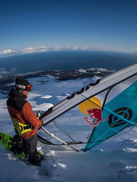 Levi Siver is seen prior testing his windsurfing powder board at Mount Rishiri in Hokkaido, Japan on March 11, 2017