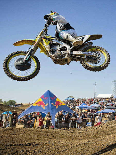 Red Bull Motocross rider James Stewart soaring through the air