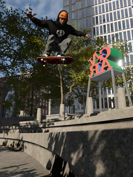 Captura de pantalla de un skateboarder en Filadelfia en Session: Skate Sim.