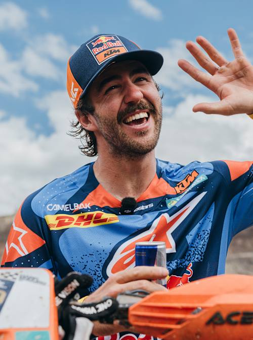 Manuel Lettenbichler celebrates his fifth successive win at the 30th edition of Red Bull Erzbergrodeo in Austria. 