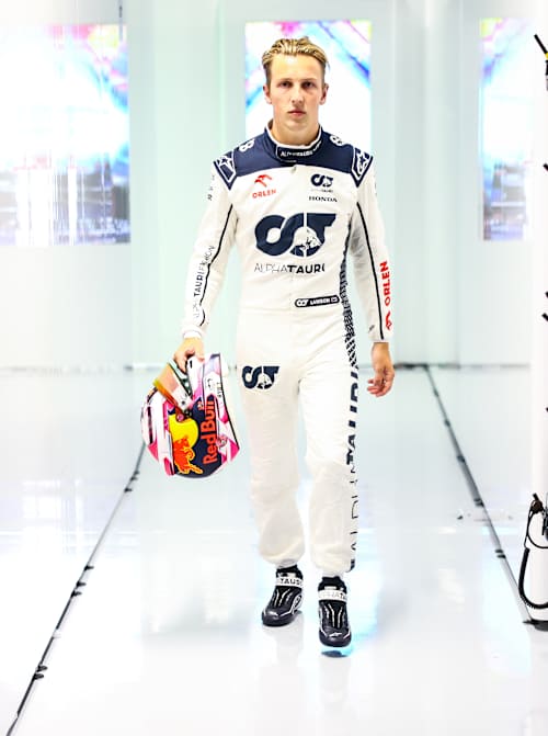 Liam Lawson of New Zealand and Scuderia AlphaTauri looks on in the garage after practice ahead of the F1 Grand Prix of The Netherlands at Circuit Zandvoort on Aug 25, 2023 in Zandvoort, Netherlands.