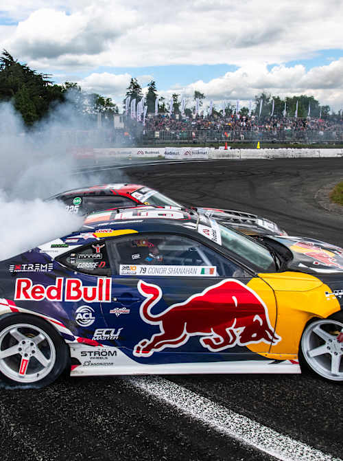 Conor Shanahan (IRL) is seen performing during Drift Masters Stop 2 at Mondello Park in Dublin, Ireland on June 16, 2024   