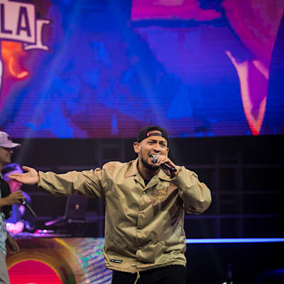 Stick performs during the Red Bull Batalla de los Gallos National Finals in Lima, Peru on September 25, 2021. 