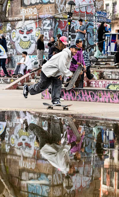 Red Bull athlete TJ Rogers pushes through LES Skatepark during the Red Bull Drop in Tour in New York, NY, on May 11, 2024.