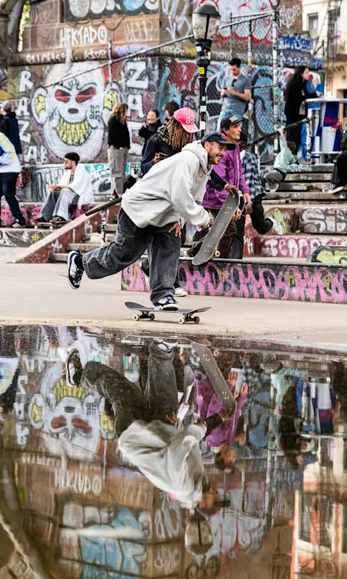 Red Bull athlete TJ Rogers pushes through LES Skatepark during the Red Bull Drop in Tour in New York, NY, on May 11, 2024.
