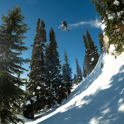 Travis Rice rides a line during Day 2 finals at Natural Selection Tour Stop 1 in Jackson Hole, Wyoming, USA, on January 28, 2022.