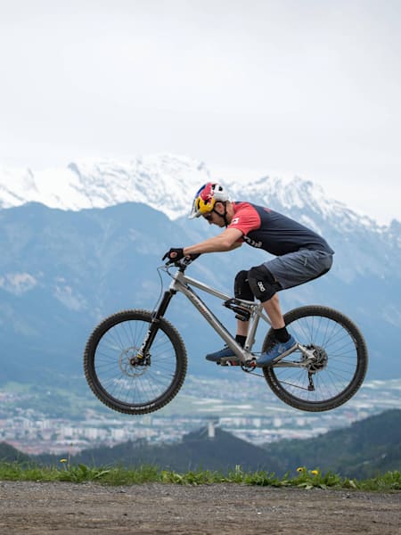 Thomas Öhler performs a bunnyhop in Innsbruck, Austria.